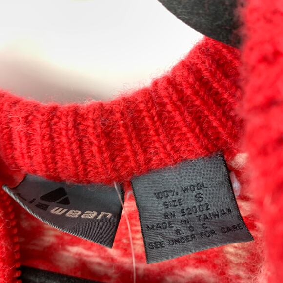 Lizwear Wool Cardigan Womens Small Red Nordic Knit Zip Front Vintage Sweater - Picture 5 of 6